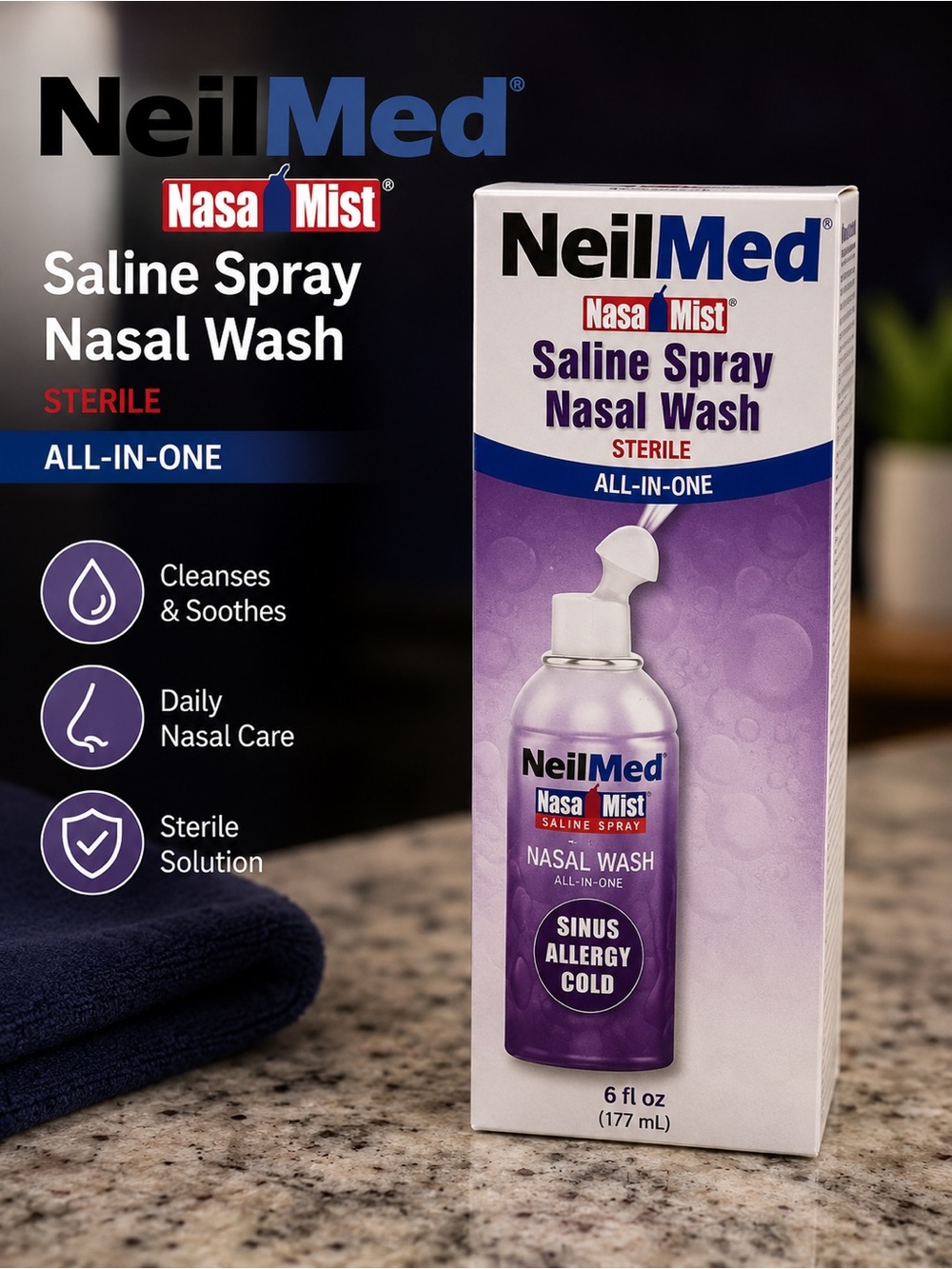 NasaMist Saline Spray Nasal Wash - Purple